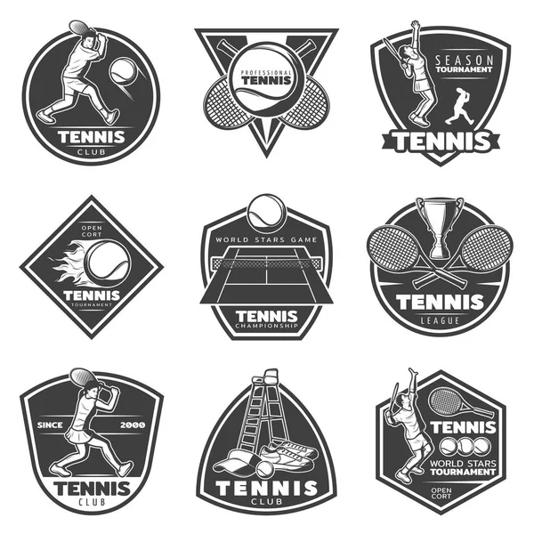 Set de etiquetas de tenis vintage monocromo — Vector de stock