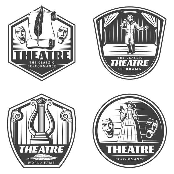 Conjunto de emblemas de teatro clásico vintage — Vector de stock