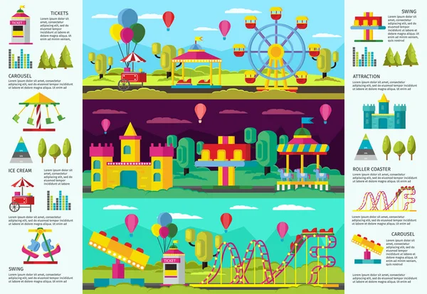 Banners de infografía coloridos del parque de atracciones — Vector de stock