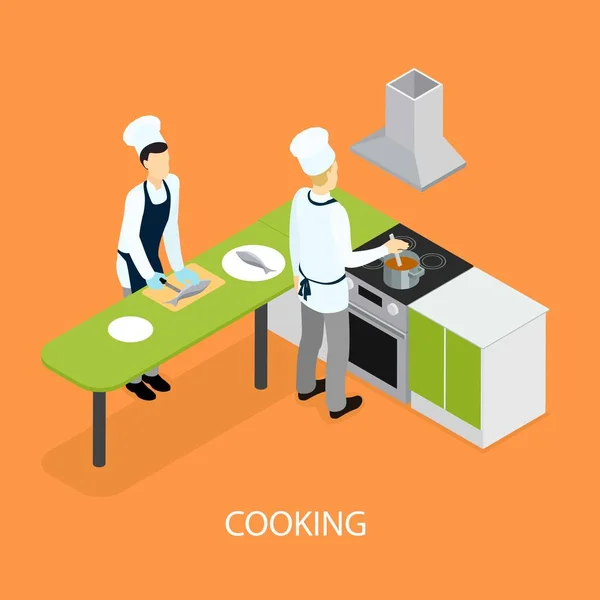 Ristorante isometrico Persone modello di cucina — Vettoriale Stock