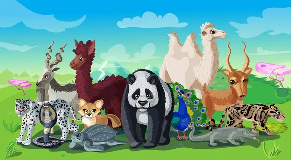 Templat: Cartoon Asian Animals Template - Stok Vektor