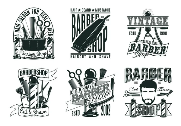 Monocromo Vintage Barber Shop Logos Set — Archivo Imágenes Vectoriales