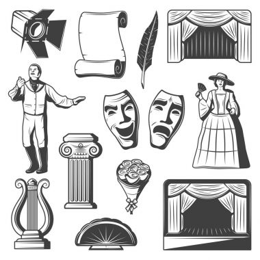 Vintage tiyatro öğeleri koleksiyonu