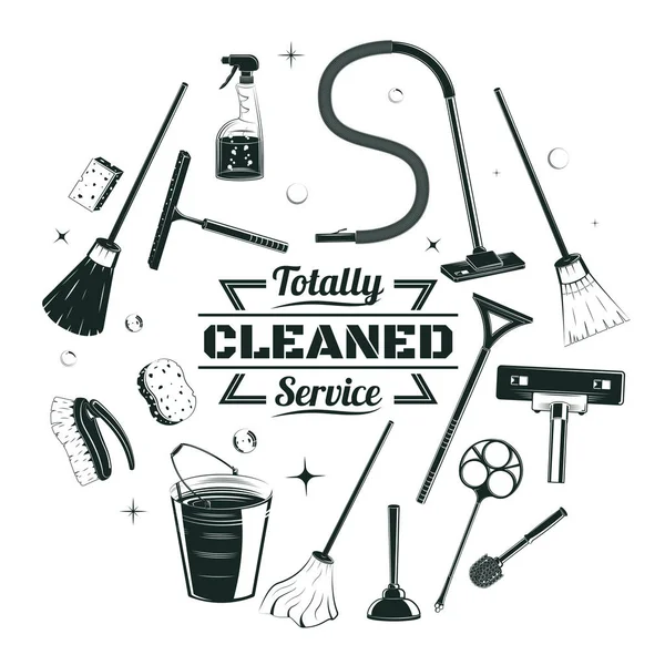 Sketch Cleaning Service Elements Round Concept — Stock Vector