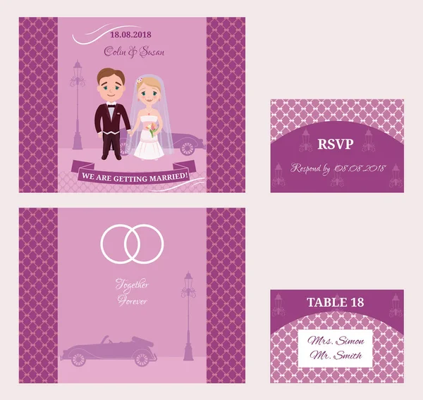 Ensemble de cartes d'invitation de mariage décoratives — Image vectorielle