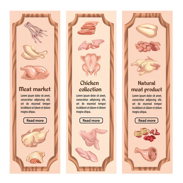 Carne de aves de corral coloreada Banners verticales — Vector de stock