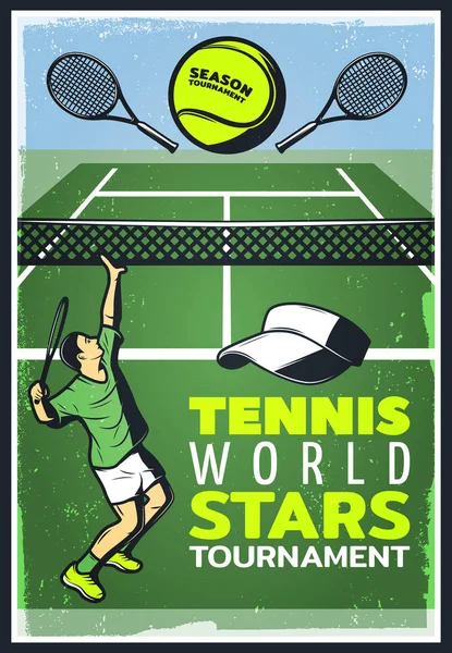 컬러 빈티지 테니스 선수권 대회 포스터 — 스톡 벡터