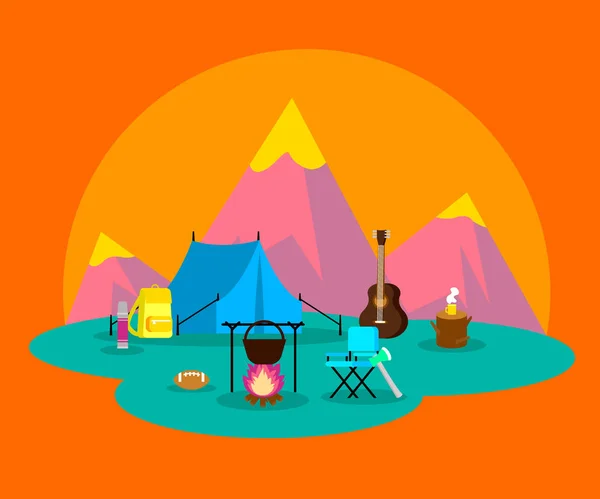 Concepto de camping plano colorido — Vector de stock