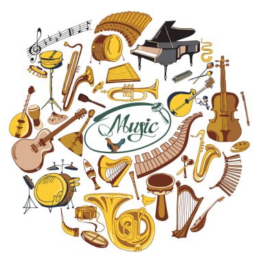 Kavram yuvarlak renkli çizim müzik simgeler