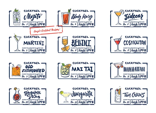Schets Alcohol drankjes etiketten Set — Stockvector