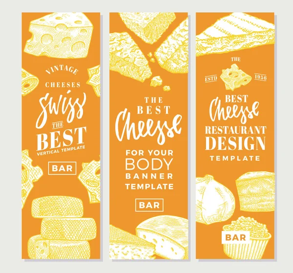 Productos alimenticios dibujados a mano Banners verticales — Vector de stock