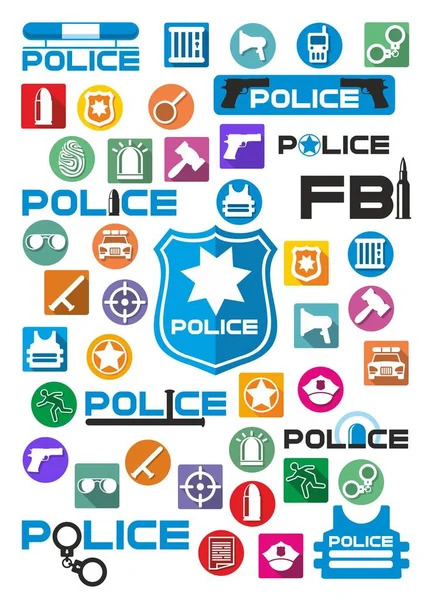 Renkli polis simgeler ve logolar Set — Stok Vektör