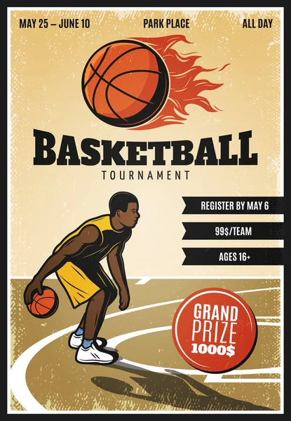 彩色的老式篮球冠军海报 — 图库矢量图片