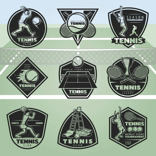 Set de etiquetas de tenis vintage negro — Vector de stock