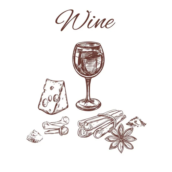葡萄酒的概念草图香料 — 图库矢量图片