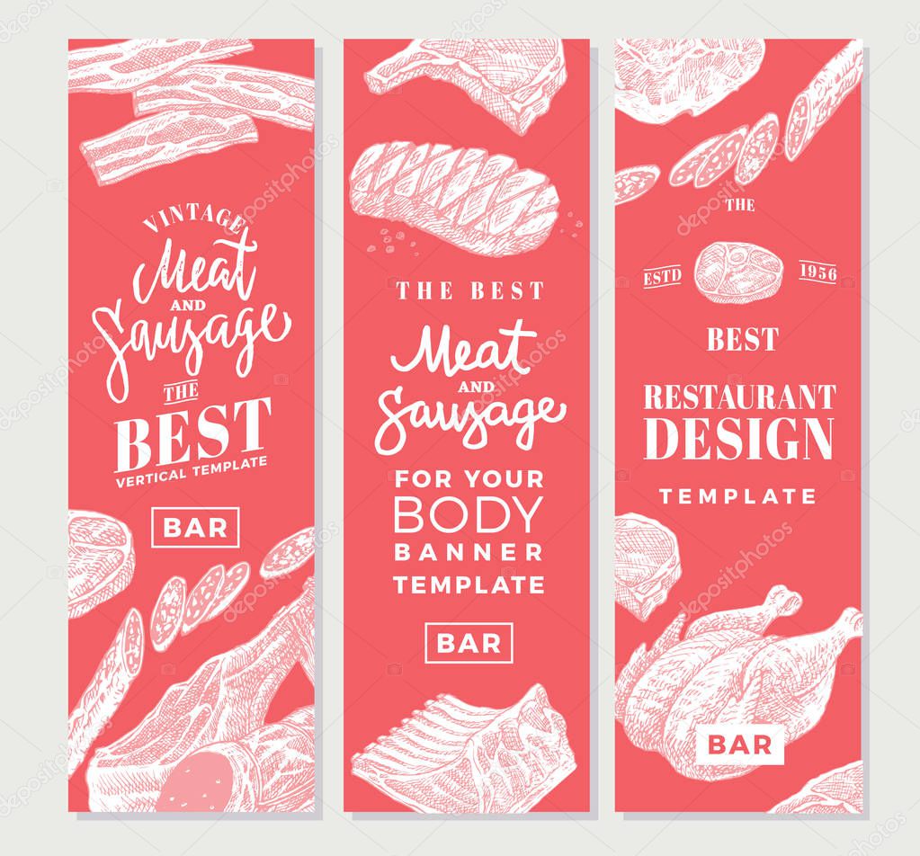 Hand Drawn Meat Vertical Banners