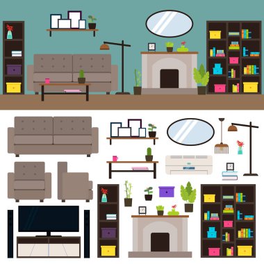 Oturma odası iç öğeleri koleksiyonu