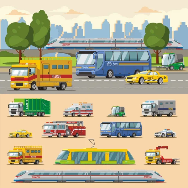 Concept de transport urbain coloré — Image vectorielle