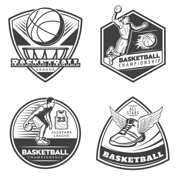 Conjunto de emblemas de basquete vintage — Vetor de Stock