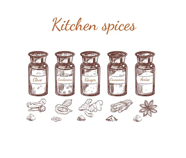 Мбаппе нарисовал набор специй Kitchen — стоковый вектор