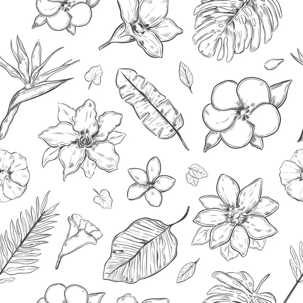 Hand Drawn Exotic Plants Seamless Pattern