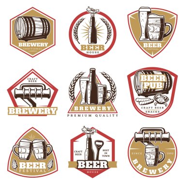 Renkli Vintage bira amblem seti