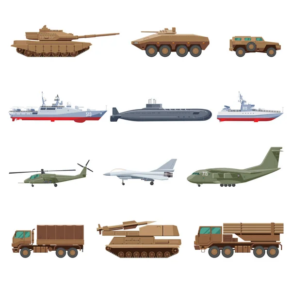 Conjunto de vehículos militares — Vector de stock