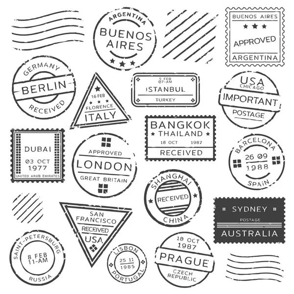 Conjunto de sellos postales retro monocromo — Vector de stock