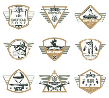 Colored Vintage Military Emblems Set clipart