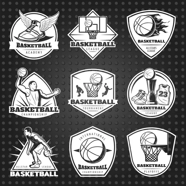 Conjunto de emblemas de baloncesto dibujados a mano — Vector de stock