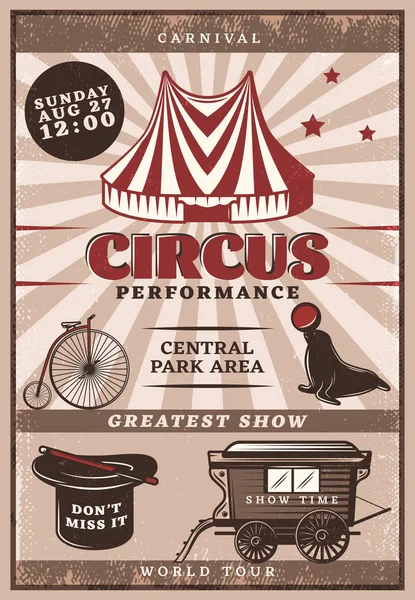 Vintage Circus Poster Performance — Vettoriale Stock