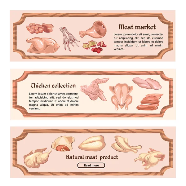 Banners horizontales de carne de pollo coloreada — Archivo Imágenes Vectoriales