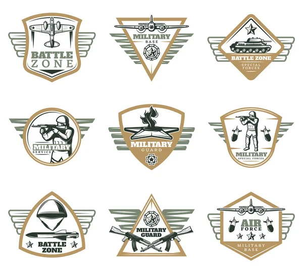 Ensemble d'emblèmes militaires vintage colorés — Image vectorielle