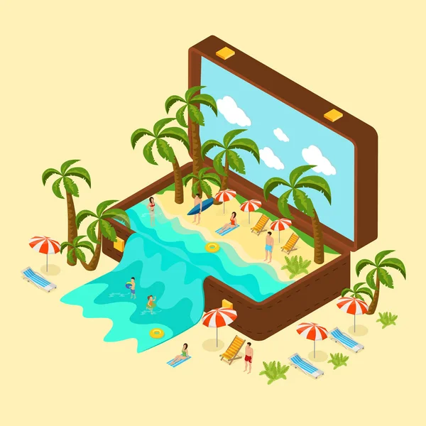 Koncepcję wakacji plaży izometryczny — Wektor stockowy