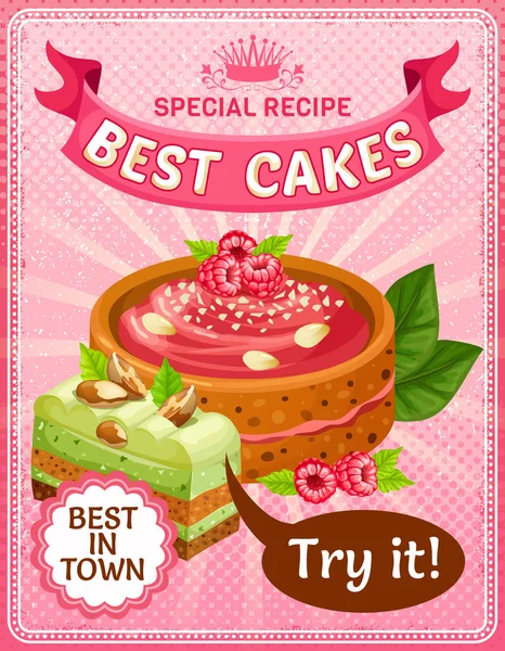 Heldere kleurrijke smakelijke taarten Poster — Stockvector