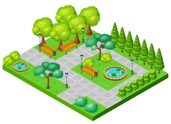 Isométrico Spring Park Landscape Concept — Vector de stock