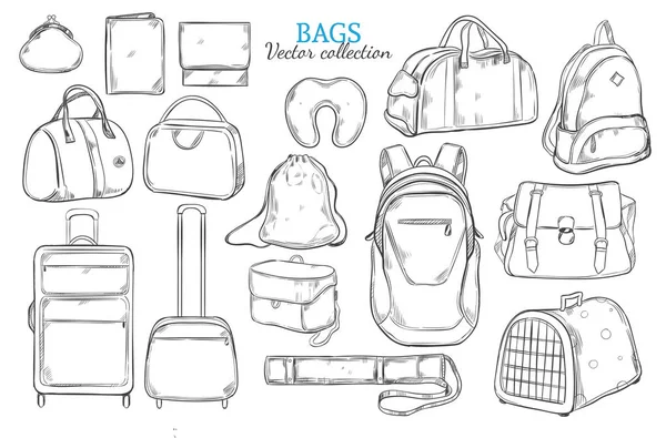 Conjunto de bolsas de viaje dibujadas a mano — Vector de stock