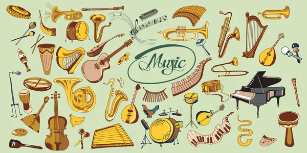 Conjunto de elementos musicais coloridos Doodle —  Vetores de Stock