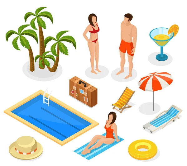 İzometrik yaz tatili öğeleri ayarla — Stok Vektör