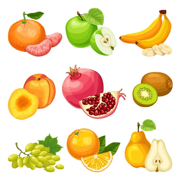 Dessin animé fruits sains mis — Image vectorielle