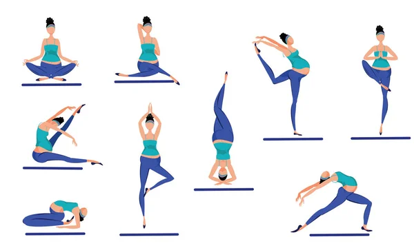 Conjunto de posturas de yoga colorido — Vector de stock