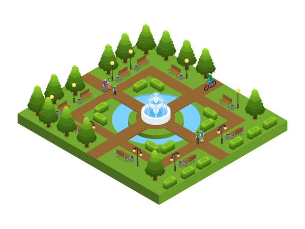 Isometric Green City Park Concept — Stock Vector