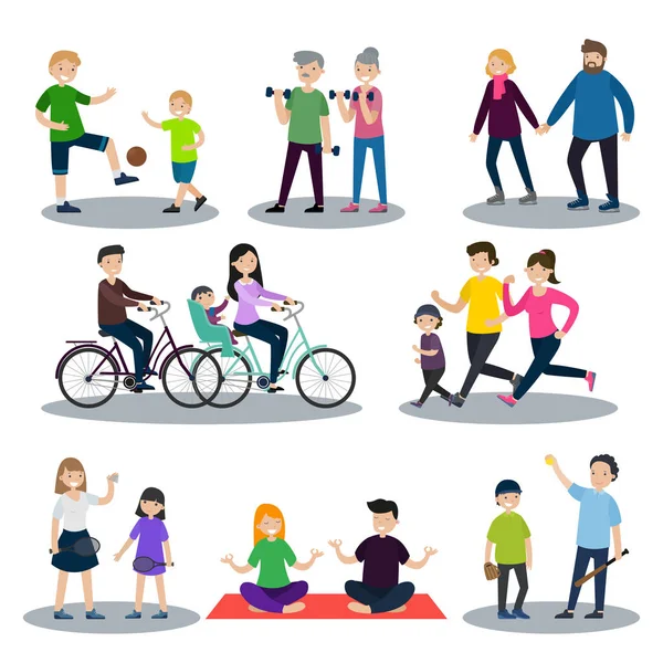 Deporte y familia saludable conjunto — Vector de stock