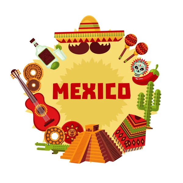 Iconos de México Concepto Redondo — Vector de stock