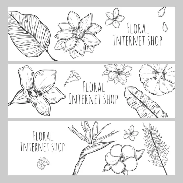 Ескіз Квітковий Інтернет магазин Горизонтальні банери — стоковий вектор