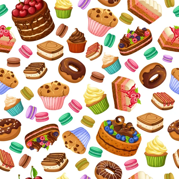 Cartoon kleurrijke Desserts naadloze patroon — Stockvector