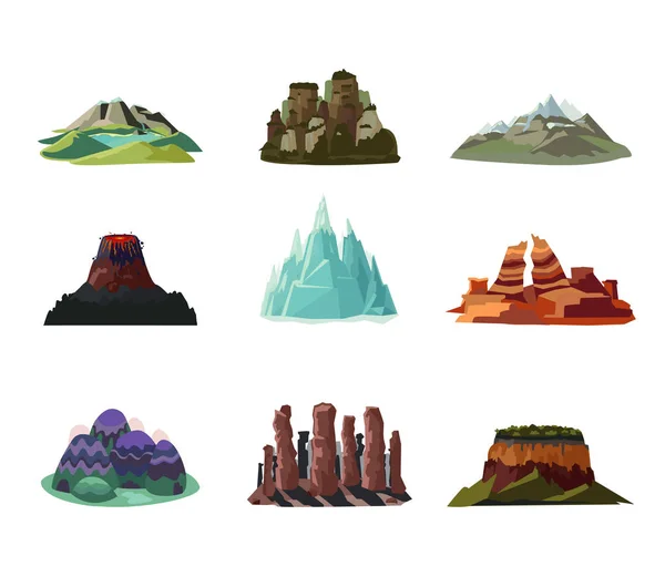 Conjunto de ícones de montanhas coloridas — Vetor de Stock