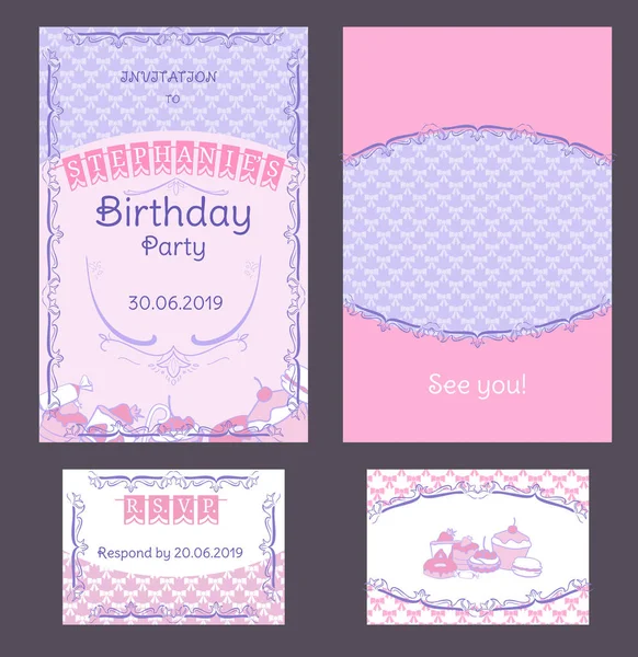 Ensemble de cartes d'invitation d'anniversaire vintage coloré — Image vectorielle