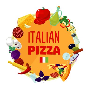 İtalyan Pizza malzemeleri yuvarlak kavramı