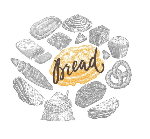 Conceito de padaria desenhada à mão — Vetor de Stock